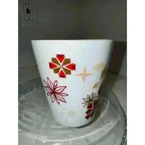 Starbucks Coffee Mug 2013 Holiday Poinsettia + Snowflakes Abstract 11oz cup 4" - Picture 6 of 10